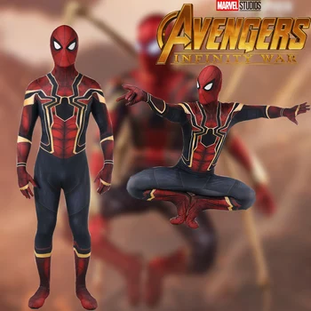 

2018 New Spiderman Costume Kids Adult Avenger Infinity War Tom Holland Iron Spider Man Cosplay Costume zentai