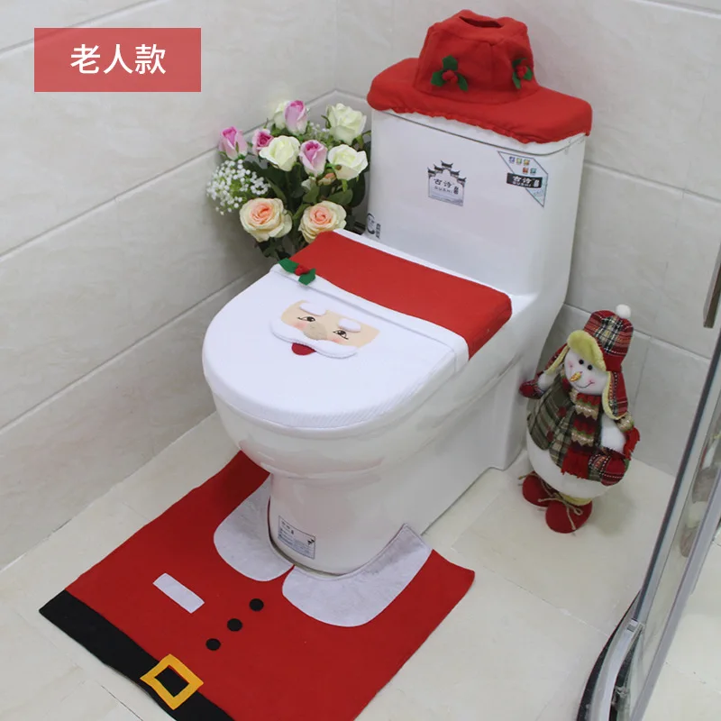 Christmas Toilet Cover 3Pc/Set Santa Toilet Seat Cover Bathroom Rug Carpet Tank Cover New Year home decorations Xmas Decoration