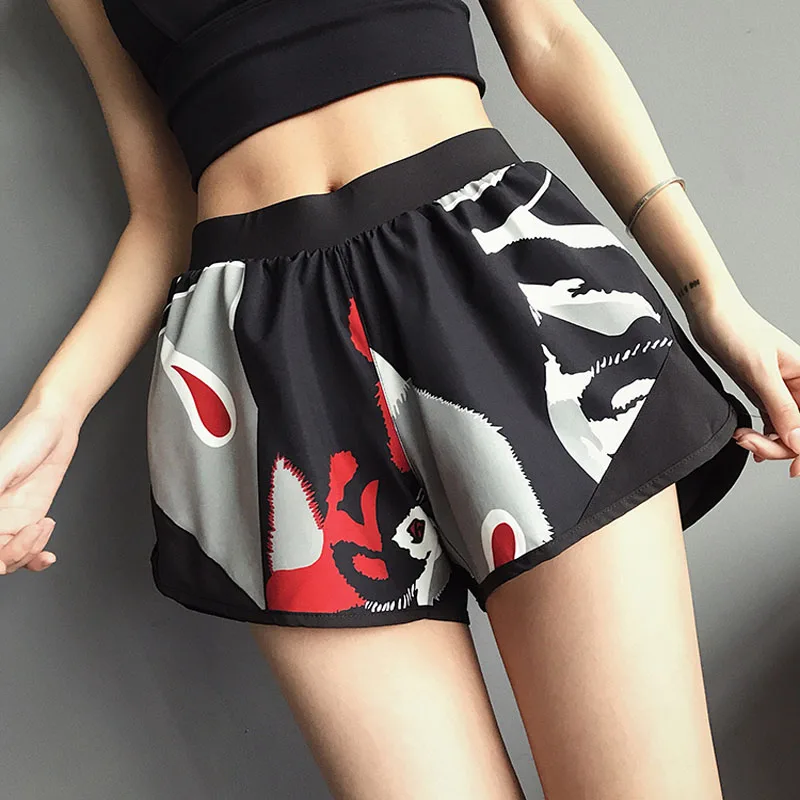 High Waist Sexy Black Sports Shorts Summer Quick-drying Funny Printed Work-out Yoga Shorts Breathable Loose Fold Fitness Shorts2