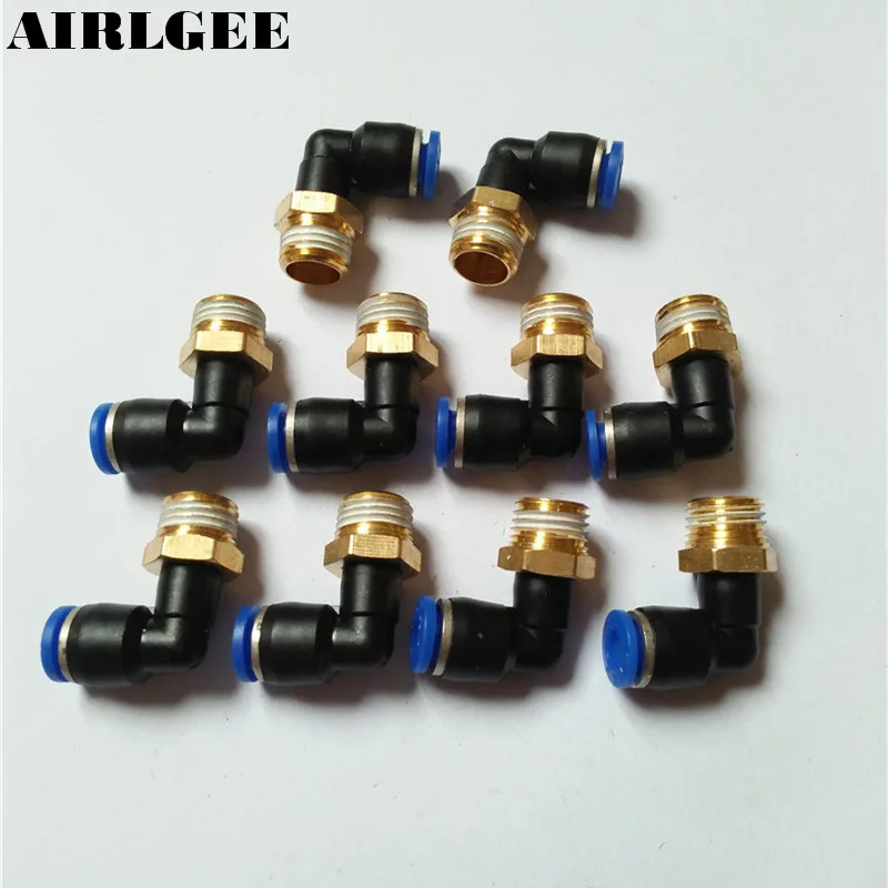 

10 Pcs Pneumetic 6mm to 1/4" PT Male Thread One Touch Elbow Quick Fittings