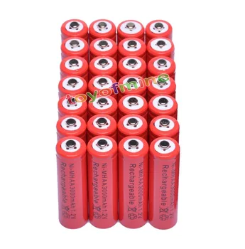 

28x AA 3000mAh 2A 1.2 V Ni-MH Red Rechargeable Battery Cell for MP3 RC Toys