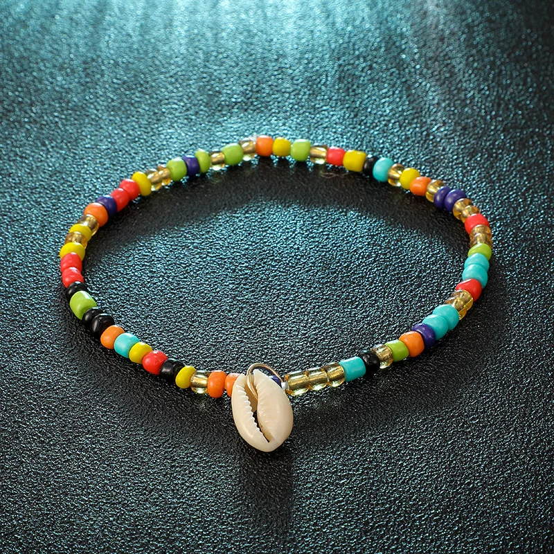 

Multi Rainbow Colorful Seed Beads Foot Leg Shell Ankle Bracelet Handmade Beaded Ocean Beach Anklets For Women Beach Jewelry