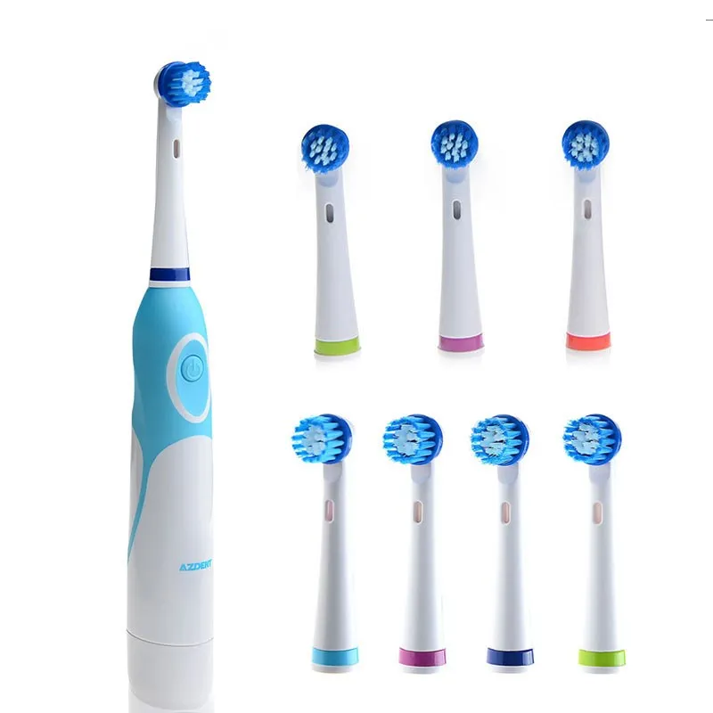 

AZDENT Electric Toothbrush Non-Rechargeable With 8 Brush Heads Battery Operated Rotation Teeth Brush Oral Hygiene Tooth Brush