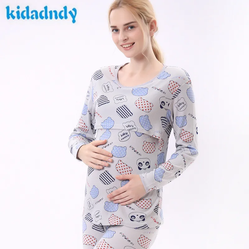 

Breastfeeding Month Clothing Pregnant Women Pajamas Autumn And Winter Clothing Before Feeding Open Buckle Breast-Feeding FF335