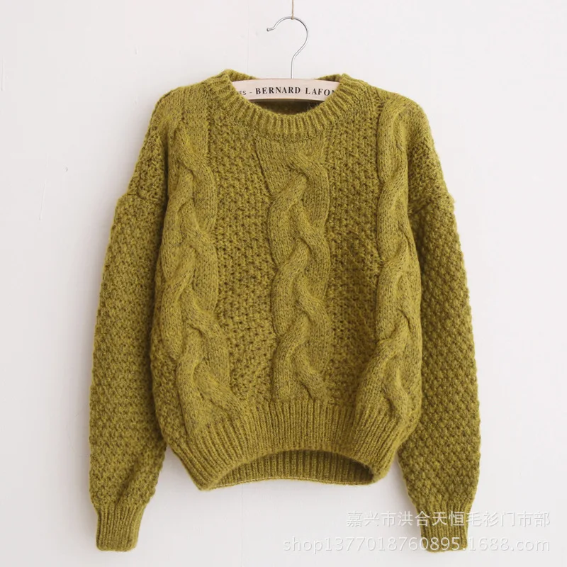 

Danjeaner Autumn 2018 Women Retro Twisted Short Pullovers Round Neck Long Sleeve Warm Winter Knitting Jumper Sweaters Streetwear