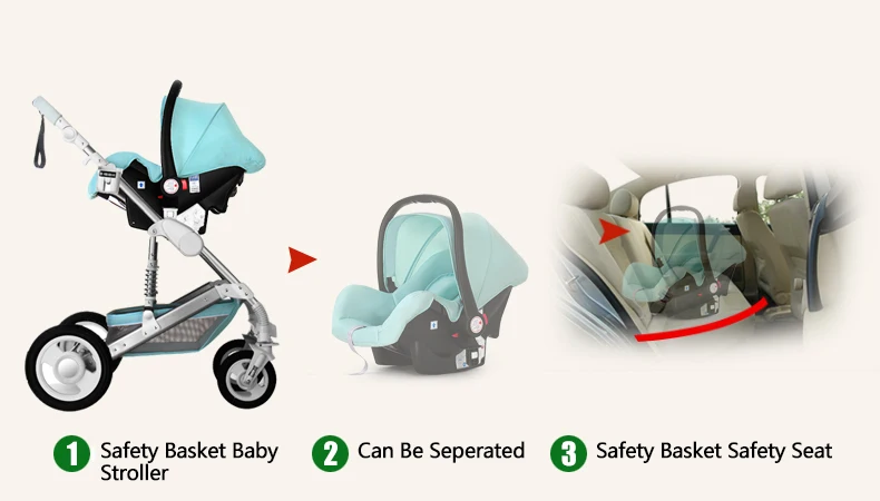 High Landscape   Luxury Infant  3 in 1 stroller Baby Stroller  Carriage Basket Four Wheels Stroller Baby Safe Seat