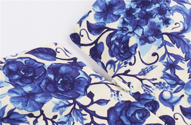 Kostlich Blue And White Porcelain Print Summer Dress Women 2017 Short Sleeve 1950s Vintage Dress Belt Tunic Sexy Party Dresses (17)