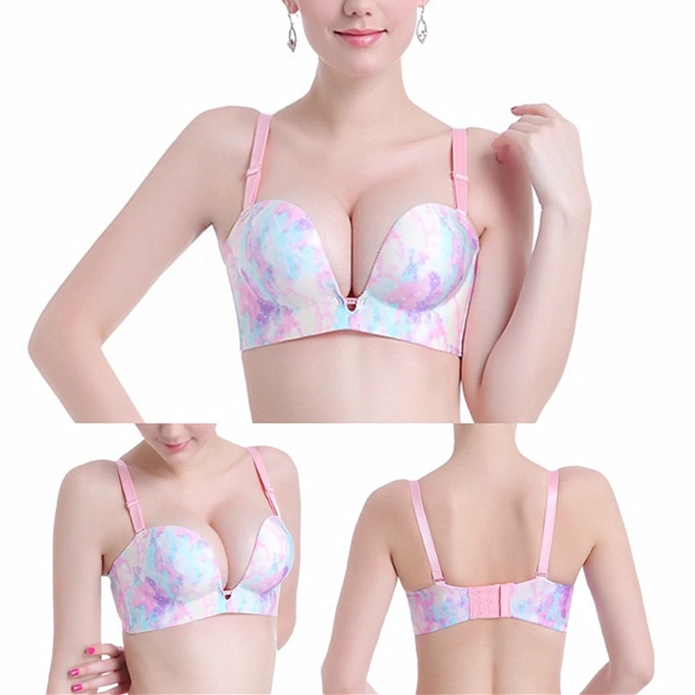 

Women Super Push Up Bra Size B C Cups Sexy Bra Seamless Deep V Gathering Convertible Adjustable Underwear Brassiere H323