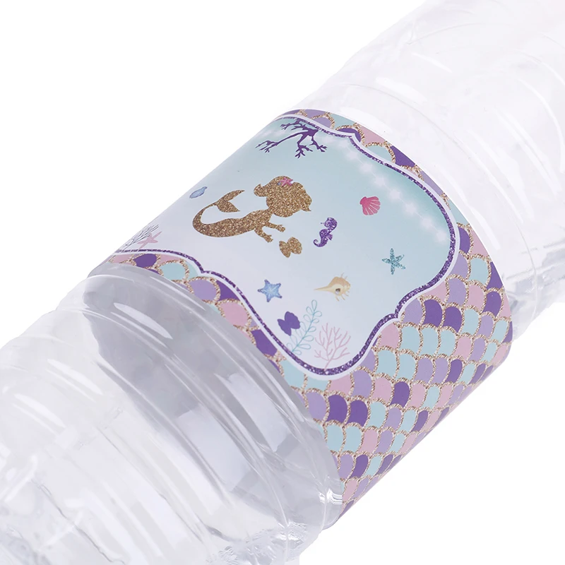 24Pcs Sweet Water Bottle Stickers Dreamy Mermaid Mineral Water Bottle Label Hot Bar Decor Kids Birthday Party Supplies