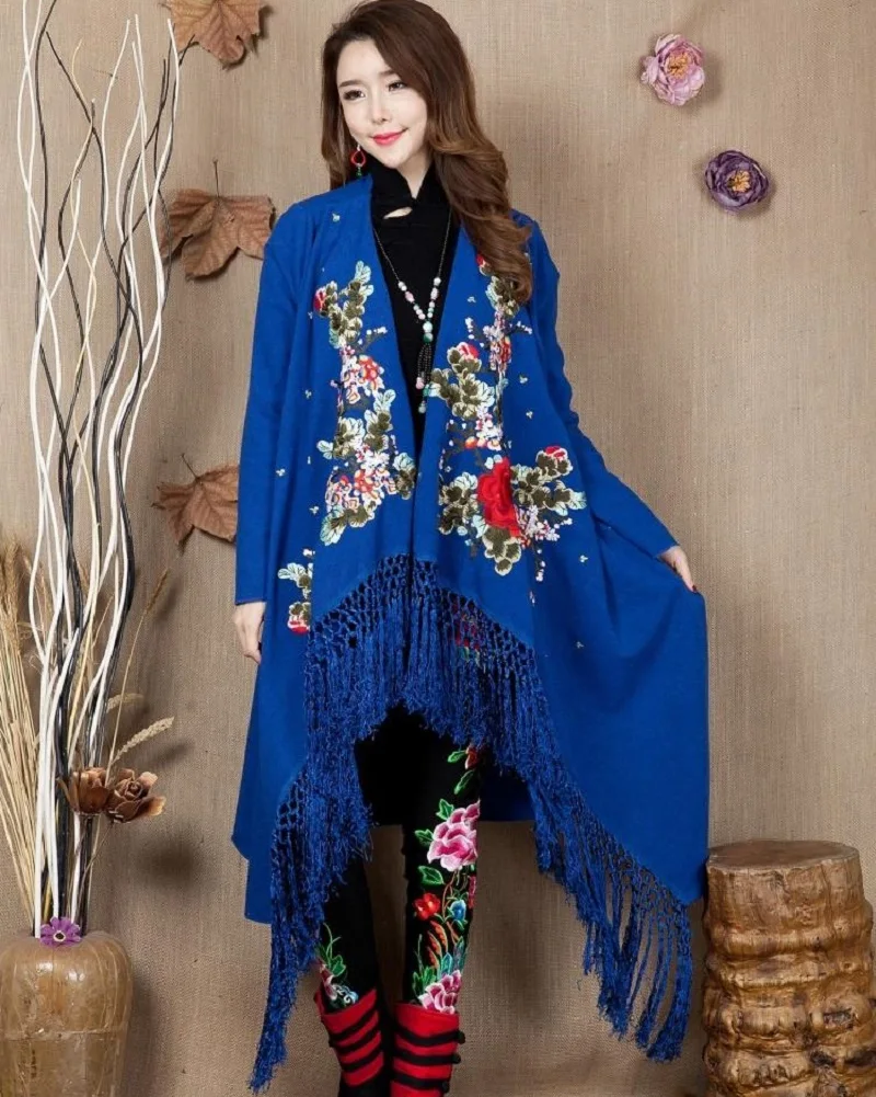 

New Arrival winter Spring embroidered china folk style long sleeved women's big size coat shawl