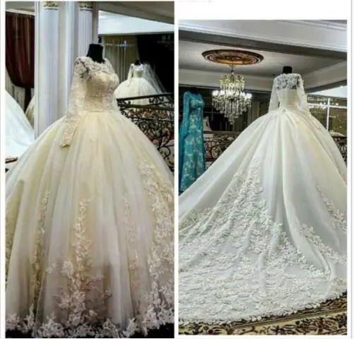 Vestido De Novia, роскошное свадебное платье, бальное платье, длинный рукав, Сексуальная аппликация, шлейф, свадебное платье, свадебное платье, Robe De Mariage