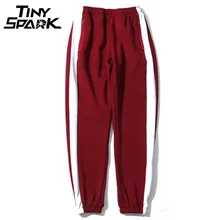 Харадзюку спортивные штаны с боковыми полосками, мужские повседневные спортивные штаны, спортивные брюки на бедрах, хлопковые брюки с карманами на молнии, лето-осень