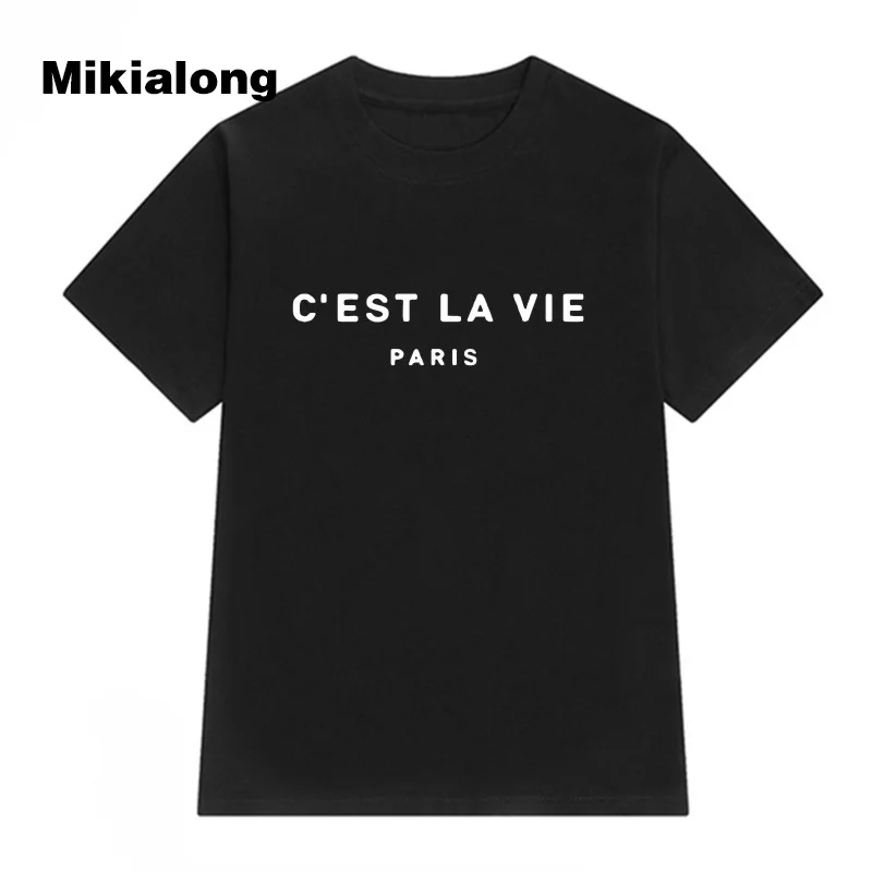 Женская футболка, лето, Camiseta Mujer, короткий рукав, Poleras Mujer, топ, футболка, Femme, Париж, принт, футболки, хлопок, женские топы - Цвет: Черный