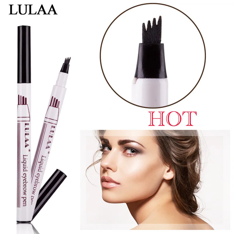 

Microblading Tattoo Eyebrow Pencil Waterproof Fork Tip Eyebrow Pen 4 Head Fine Sketch Liquid Eyebrow Enhancer Dye Tint Pen