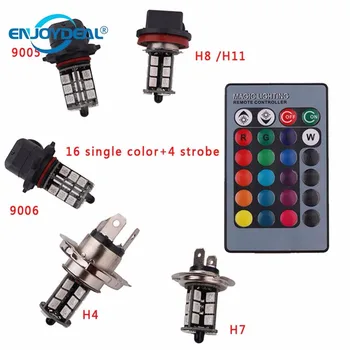 

2pcs/set RGB 27 Led Light Bulb SMD 5050 12V Auto C ar Fog Light Headlight Lamp 9005 9006 H 4 H 7 H 8 H 11 24key Remote Control