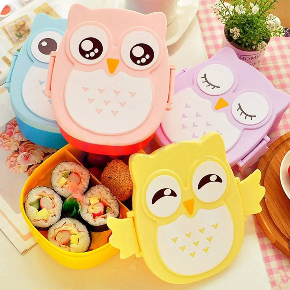 

1Pcs Food Container Owl Portable Plastic Cute Cartoon Dinner Fruit Storage Picnic Container Box