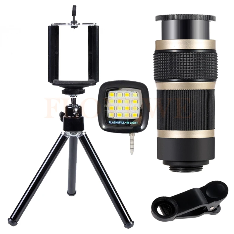 2017 8X Telescopic lenses Mobile Tripod Phone Lens 8X Zoom Telephoto Lentes For iPhone 5 5s 6 6s 7 8 Plus Smartphone Selfie lamp