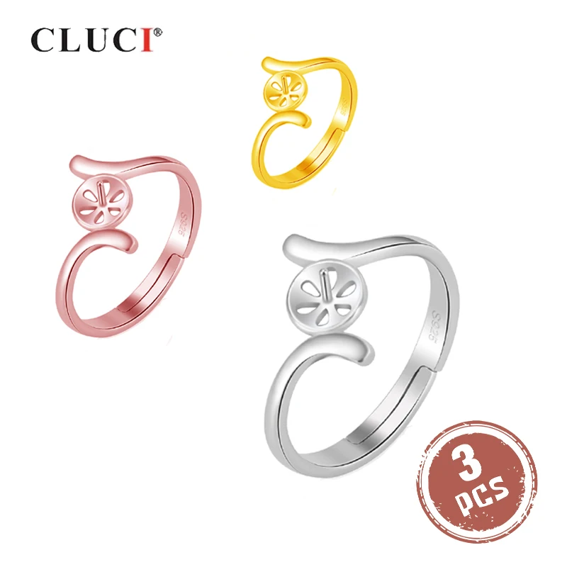 

CLUCI 3pcs 925 Sterling Silver Twist Pearl Ring Mounting For Women Party Jewelry Simple Design Adjustable Silver 925 Ring