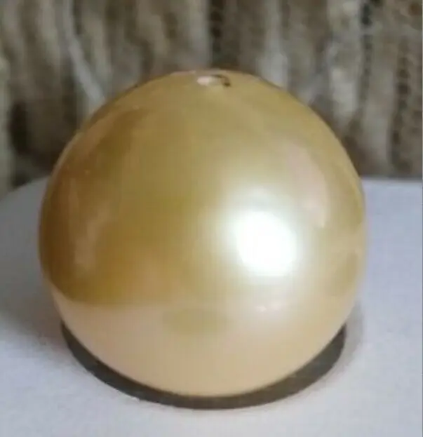 

huge 13.8x14.4mm natural south seas gold loose pearl half drilled004