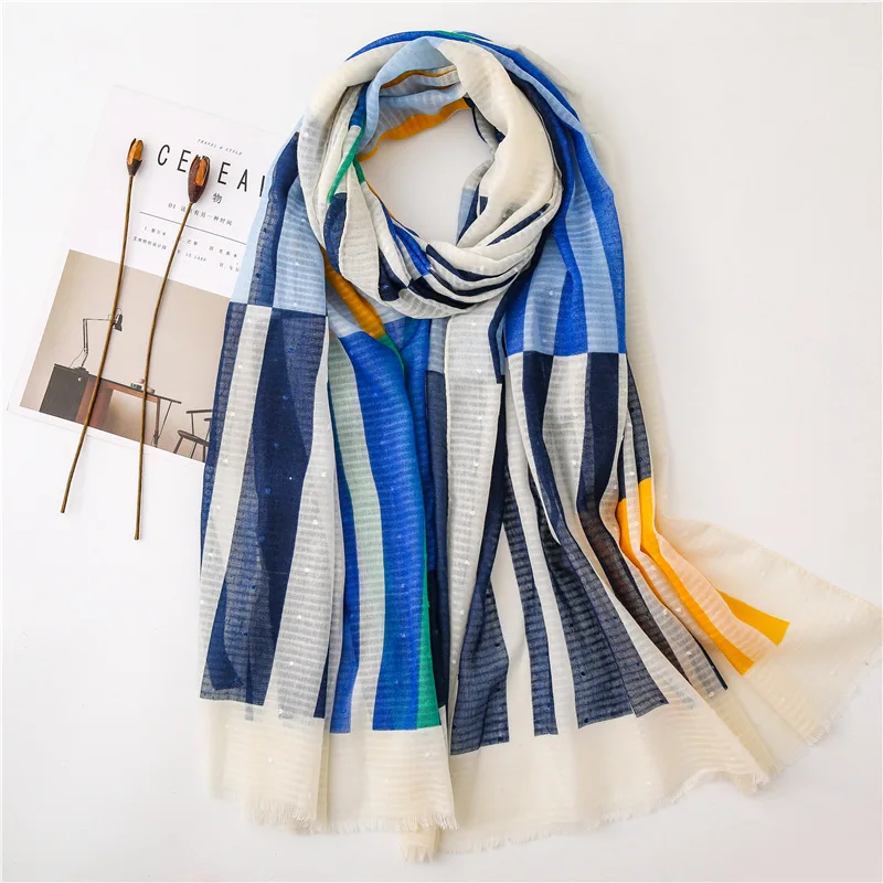 Fashion Gradient Striped Line Fringe Viscose Shawl Scarf Women High Quality Printe Pashmina Stole Bufandas Muslim Hijab 180*90Cm