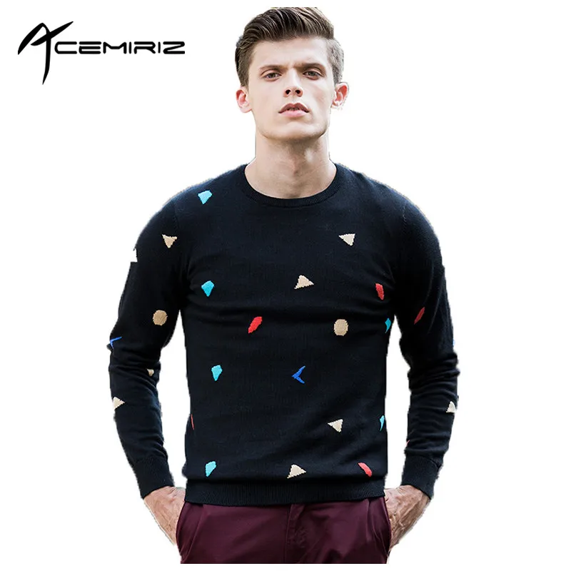 England Style Men Pullovers Long Sleeve O neck Geometric
