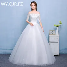 LYG-H605M#The new spring summer 2017 plus size Lace Up white lace half sleeve Off Shoulder Bridal Gowns wholesale wedding dress