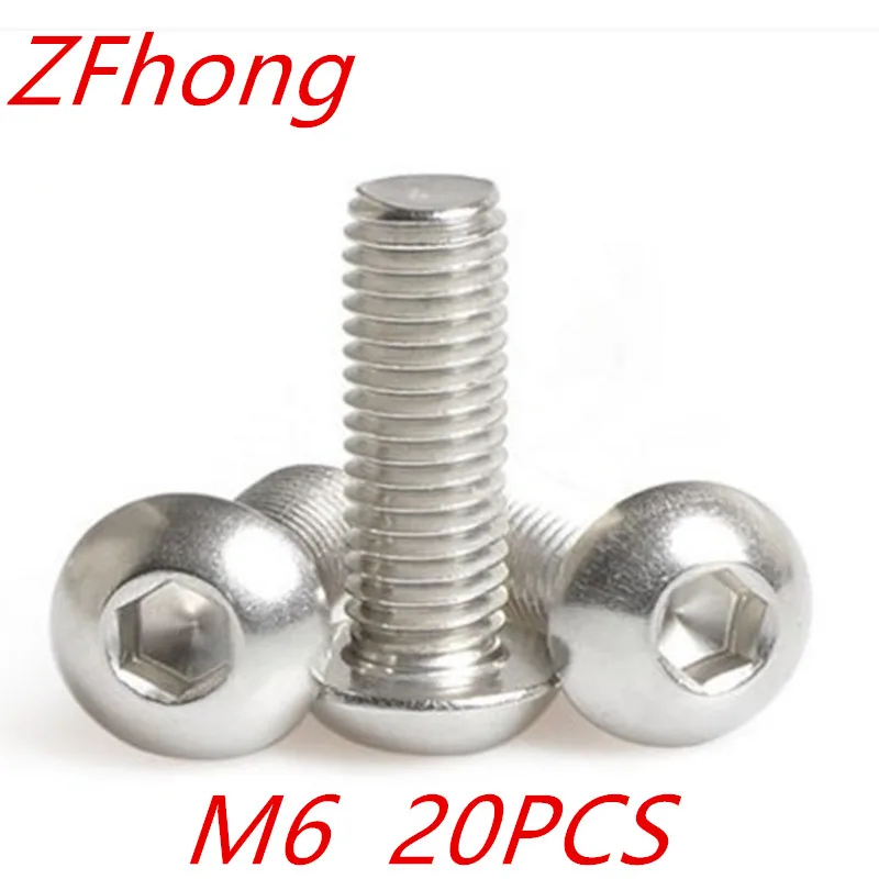 20pcs ss 304 m6 button head screw bolts m6*8/10/12/16/20/25/30 ISO7880 Stainless steel M5 hex socket button head screw m6 m6 6 8 10 12 16 m6x6 8 10 12 16 304 stainless steel 304ss din914 inner hexagon socket allen head grub cone point set screw