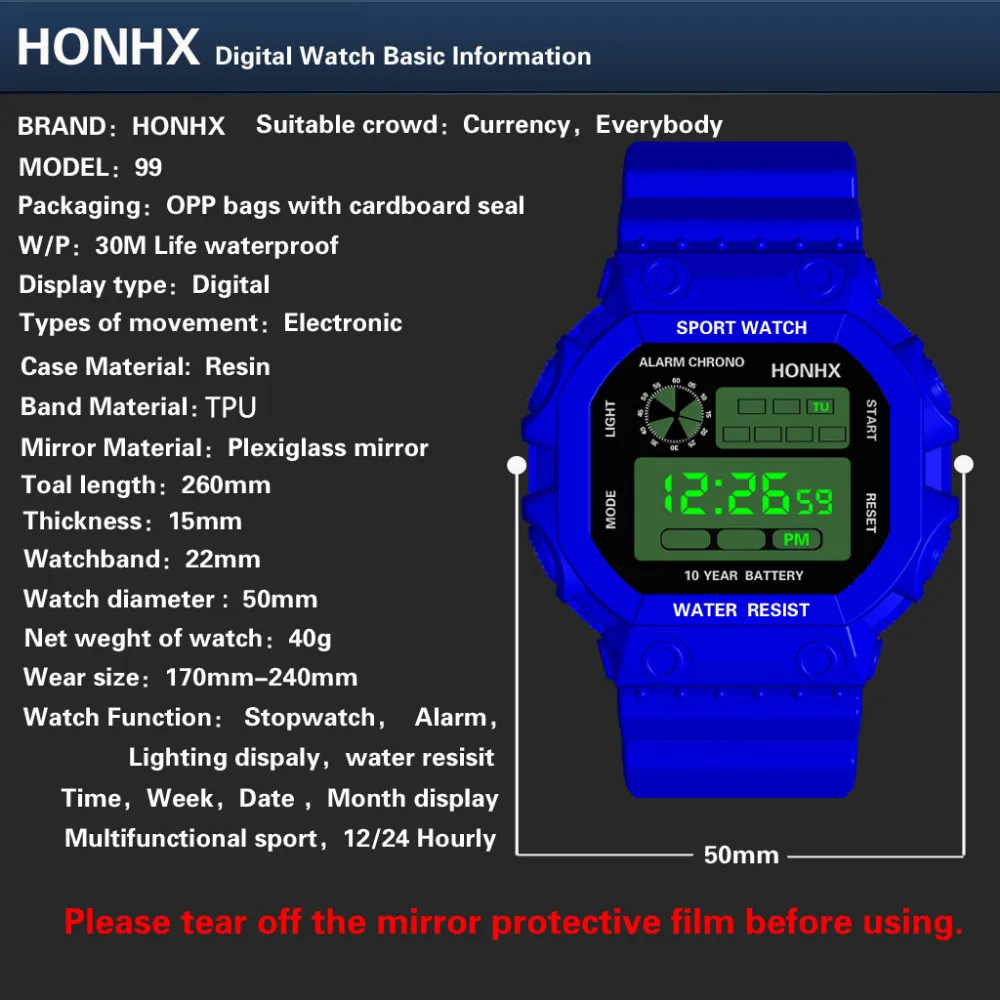 HONHX, мужские спортивные часы, аналоговые, цифровые, военный, светодиодный, водонепроницаемый, мужской будильник, наручные часы horloges vrouwen 618