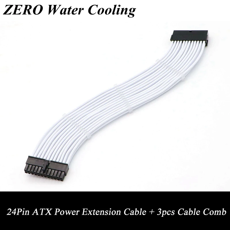 

White Sleeved ATX 24Pin Motherboard Power Extension Cable + 3pcs Cable Comb.