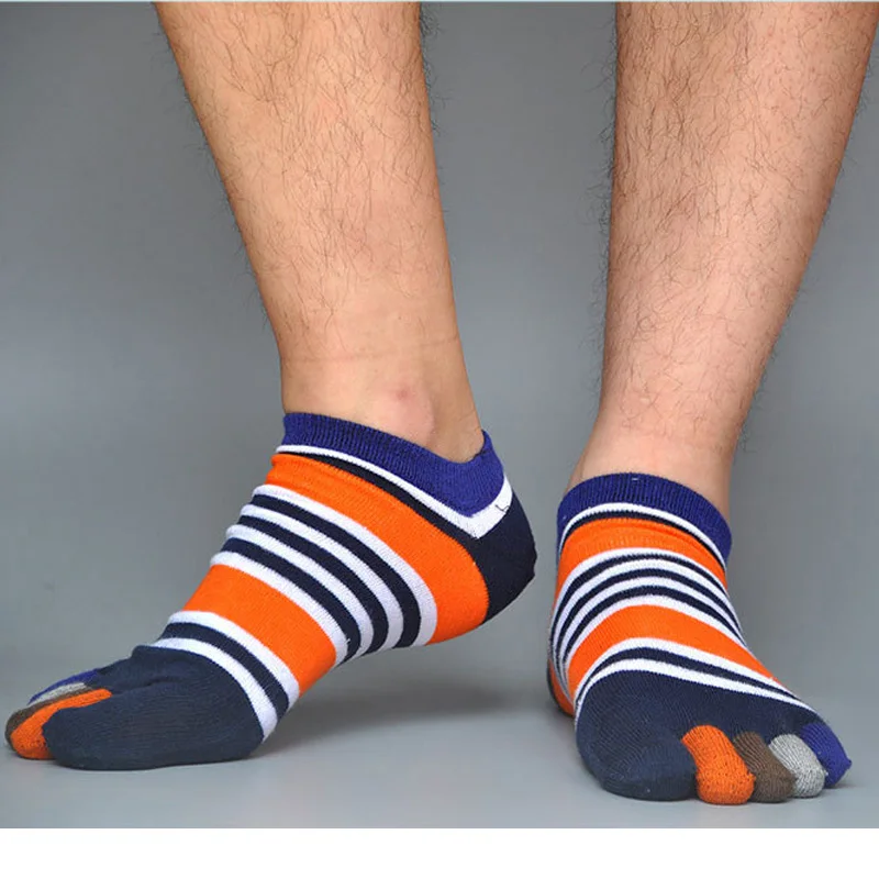 Man No Show Toe Socks Cotton Striped Patchwork Colorful Young Casual Breathable,Deodorant,Invisible 5 Finger Ankle Socks Summer