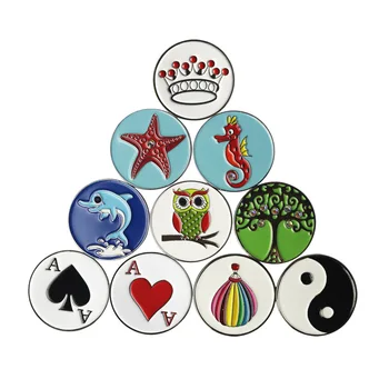 

PINMEI Embossied Unique Iron Golf Ball Mark Sets 10pcs None Magnet Soft Enamal Golf Markers Sets for Laydies or Children Golfers
