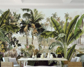 

Beibehang Tropical rainforest plant oil painting background wallpaper living room bedroom whine is background mural 3d wallpaper