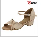 Evkoo танцевальная брендовая атласная танцевальная обувь с пряжкой для девочек, высота каблука 3 см, высокое качество, танцевальная обувь для латинских танцев для детей Evkoo-252 - Цвет: Хаки