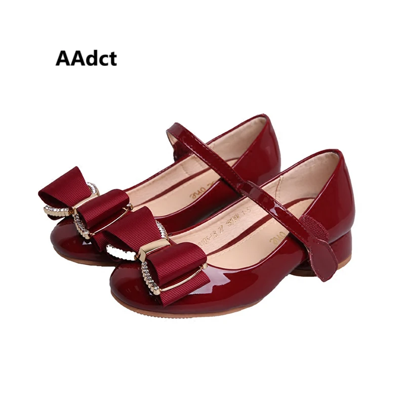 

AAdct 2019 new leather girls shoes Bow Metal decoration High-heeled kids shoes for girls fashion princess children shoes