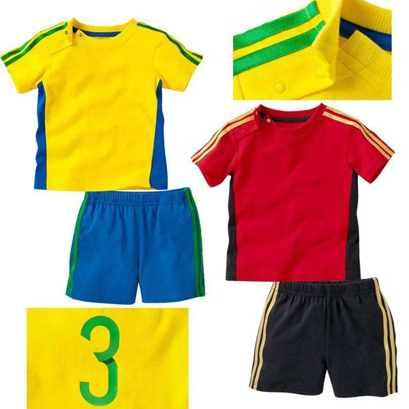 Children Summer Short Sleeves T Shirt +pants 2 Pcs Sets Boys Fashion Sport Suit Cotton Brand Track Yellow Top+blue Pants | Детская