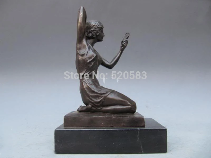 

free Western Art Pure Bronze & Marble primp toilet maiden statuary fast
