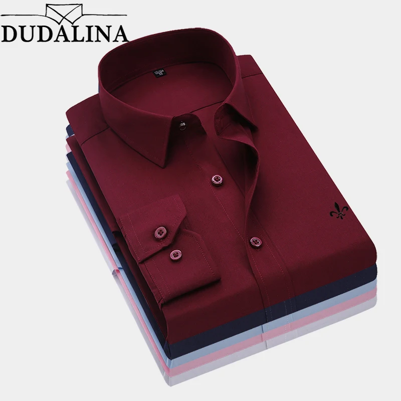 Dudalina лето-осень; сезон весна-осень обтягивающая модель Для мужчин рубашка с длинными рукавами Для мужчин Однотонная повседневная обувь Для мужчин рубашка социальных размера плюс M-5XL
