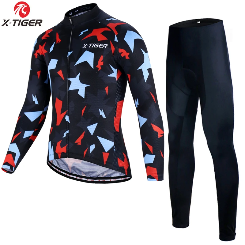 Autumn Cycling Set X-Tiger,, длинный рукав, Pro Bib, набор для велоспорта, анти-УФ, одежда для гонок, велосипеда, горный велосипед, одежда для велоспорта, костюм для мужчин - Цвет: Autumn Cycling Set