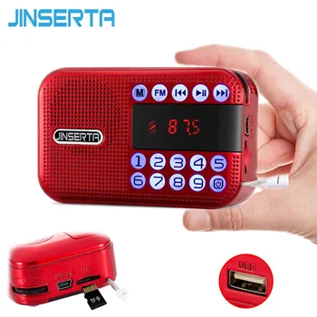 

JINSERTA Mini FM radio Portable Digital Receiver Speaker MP3 Music Player Sepport TF Card U Disk Play with Rechargeable Battery