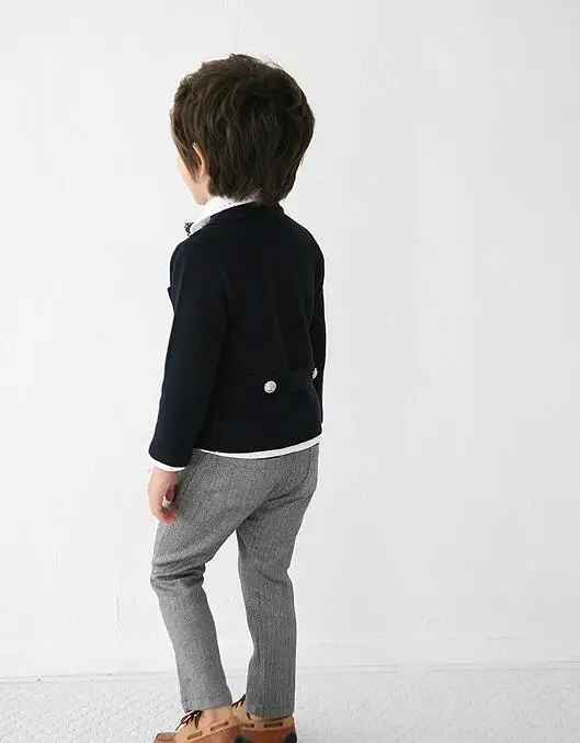 Boys Wedding Costume England Style Formal Blazer Suit Children Spring Clothing Set 4PCS