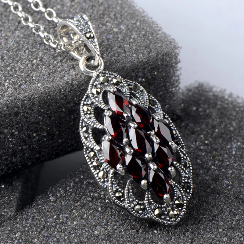Red Stone 925 sterling silver ladies Luxury gem pendants necklaces