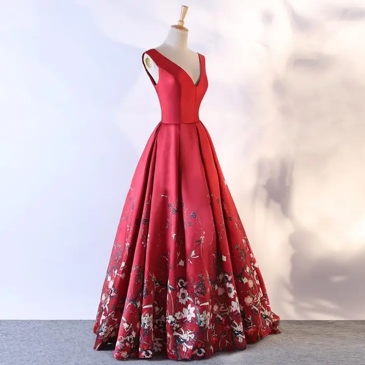 VENSANAC 2018 Floral Print V Neck A Line Long Evening Dresses Elegant Party Flowers Draped Open Back Prom Gowns VENSANAC 2018 Floral Print V Neck A Line Long Evening Dresses Elegant Party Flowers Draped Open Back Prom Gowns