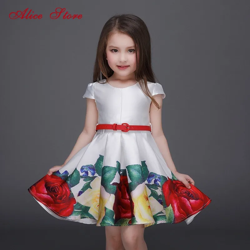 

2018 Princess Girls Floral Dresses Summer Baby girl Rose Flower Pattern Dress Kids Children Party dresses for girls Vestidos