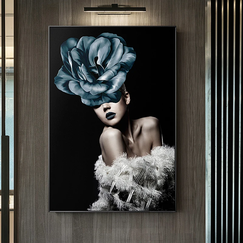 

Morden Pink Blue Flowers Beauty Poster And Print Canvas Painting Wall Art Picture For Girls Room Living Room Home Decor Fashion