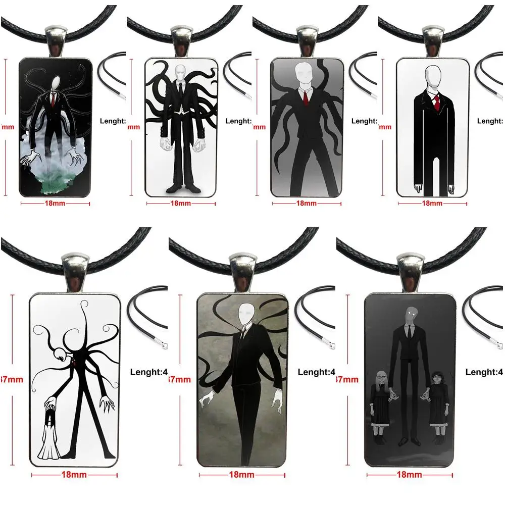 

Slenderman For Kids Beads Vintage Jewelry Stainless Steel Color Glass Cabochon Choker Pendant Long Rectangle Necklace