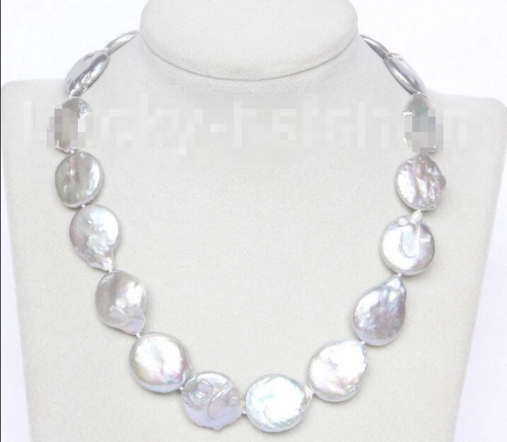 

Free shipping >>>>>>17" 20mm coin gray freshwater pearls necklace j10500