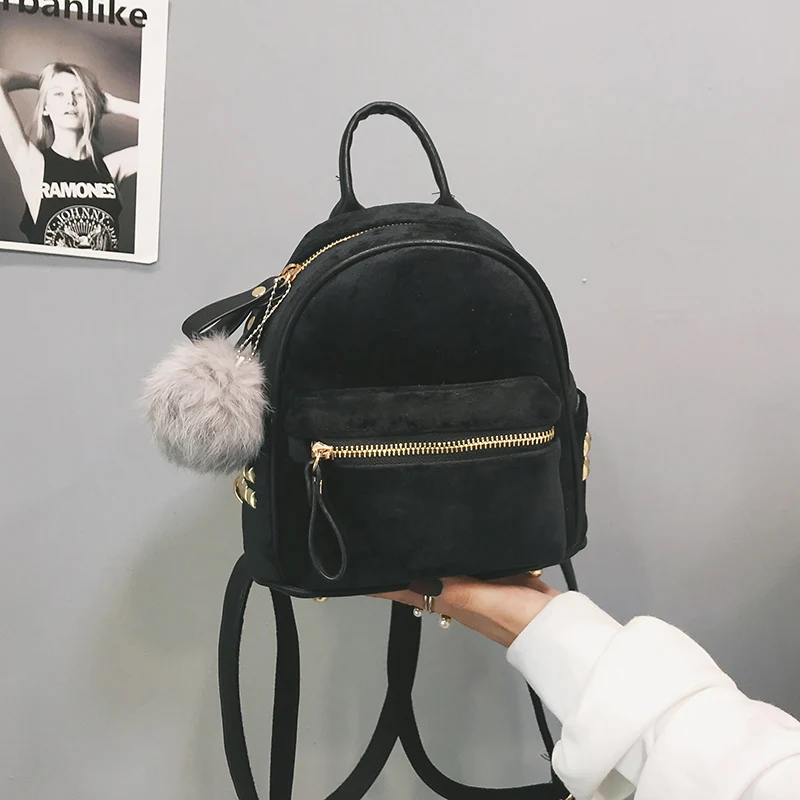 Janespri 2018 New Mini Velour Backpack Female Cute Backpacks High Quality Backpack for Girls Women Pure color bag Korea Mochila (26)