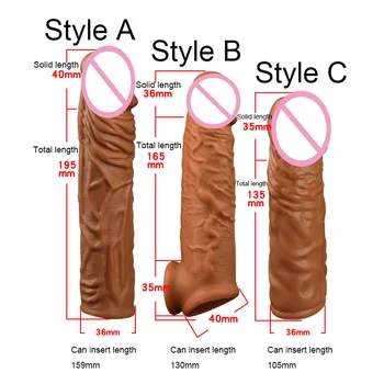 195mm Silicone liquide réutilisable pénis Extender manchon mâle coq élargissement préservatifs pour hommes gode rehausseur retarder l'éjaculation