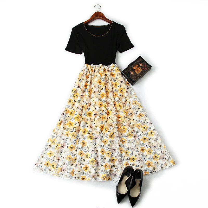 ladies Sweet Party Dress 2019 new spring elegant girl Print Chiffon Patchwork dress A Line Summer Womens empire sexy dresses xl | Женская
