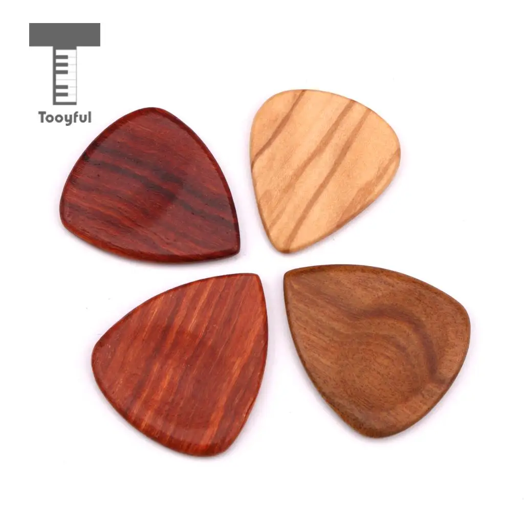 Tooyful Exquisite 4pcs Wooden Guitar Plectrums Picks with Iron Box Set Musical Instrumnet Parts for Guitar Bass Mandolin Banjo